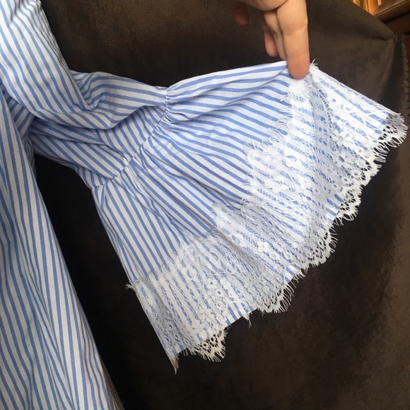 No Comment Plus Off the Shoulder Striped Lace Top - Picture 4 of 7